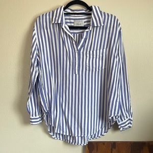 Rails Blue White Striped Half Button Tunic Shirt Rayon Small